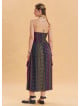 Strapless Chest Pocket Detailed Patterned Purple Flared Dress 4458